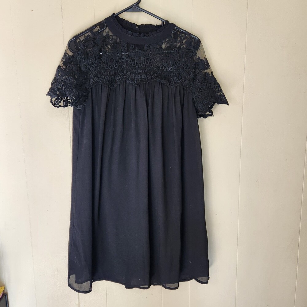 Black Entro Mini Lace Neck Dress